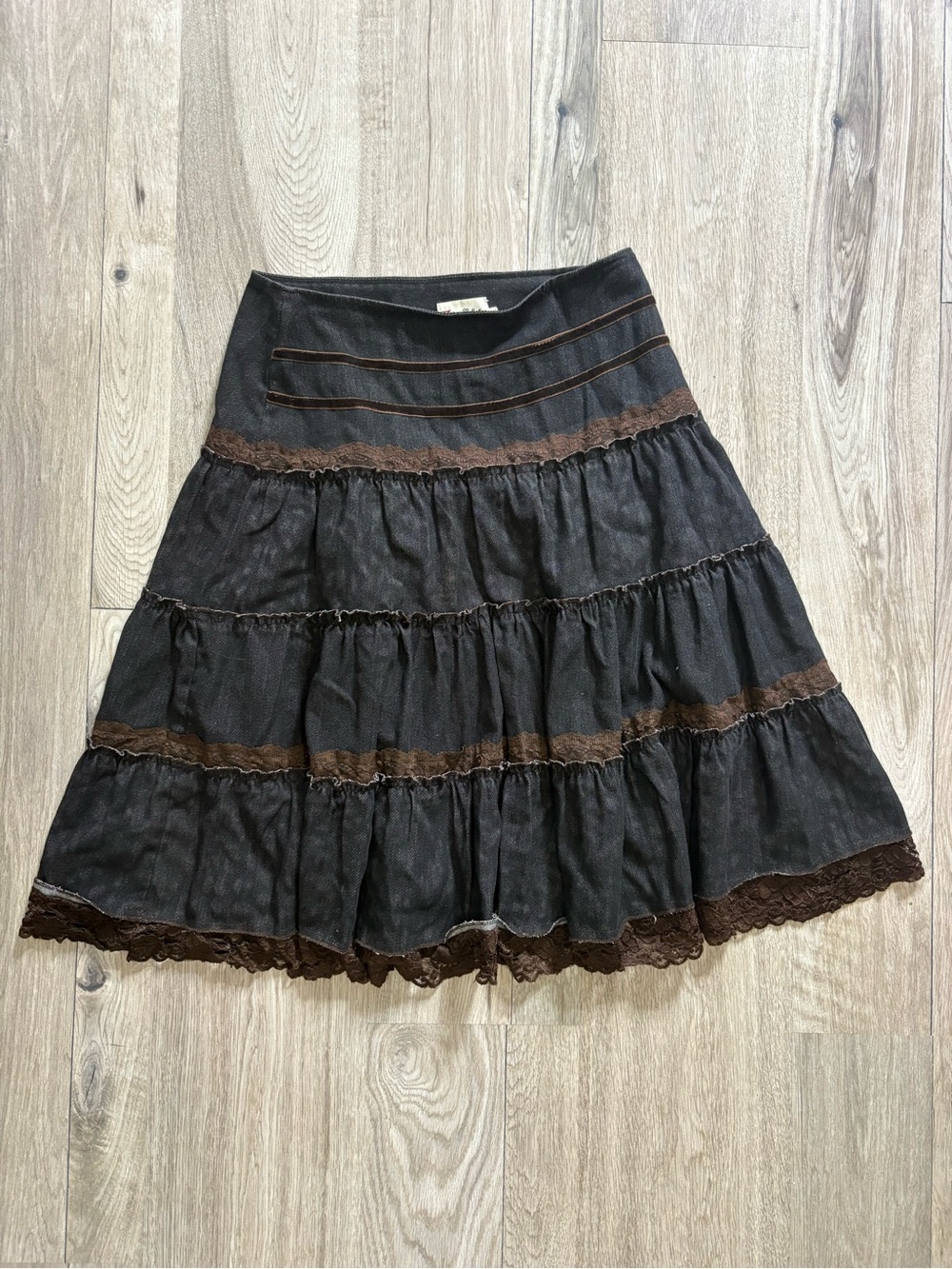 Y2K dark denim and Brown lace skirt